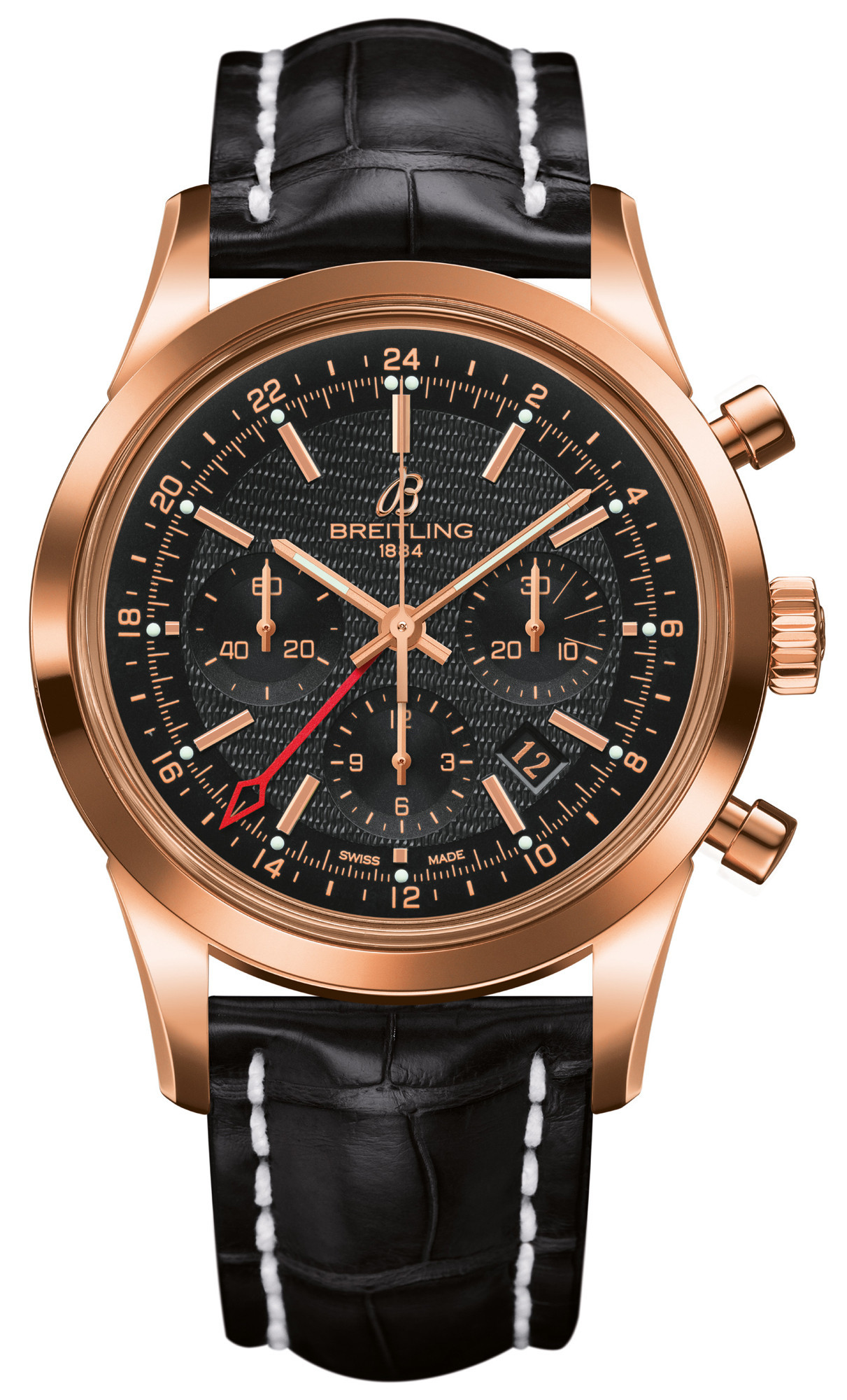 Breitling Navitimer Chronograph Rose Gold Case Automatic Black Face Watch