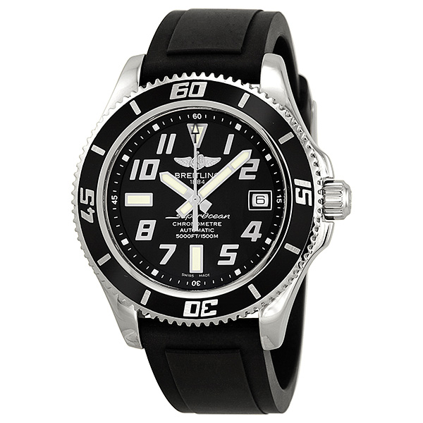 Breitling Superocean A1736402-BA28 Automatic Dive Watch - Jet Black Face & Stainless Steel