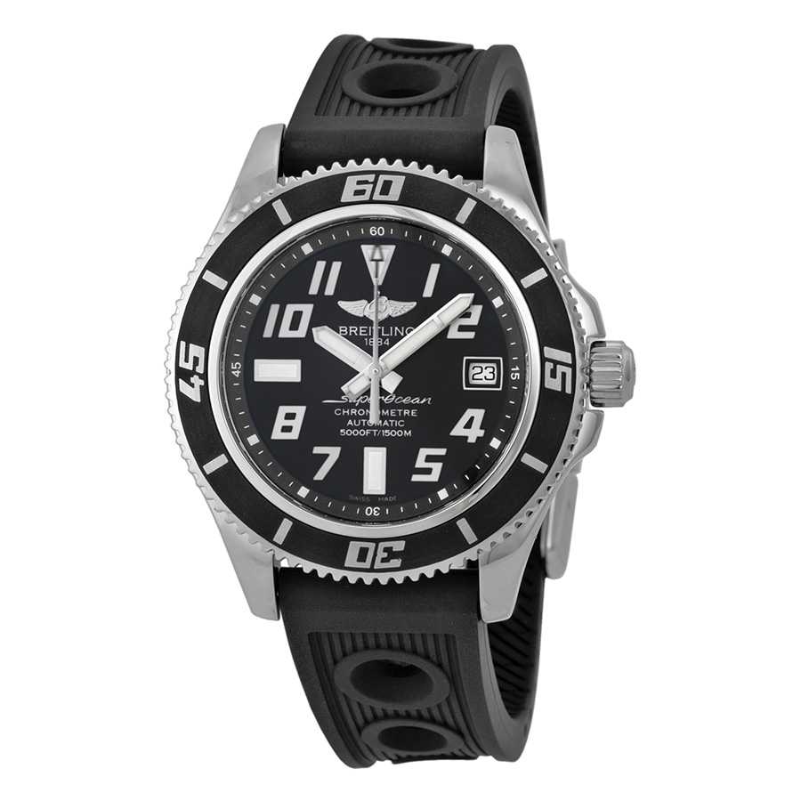 Breitling Superocean A1736 Black Diver Automatic Jet Black Face 200m Water Resistant Watch