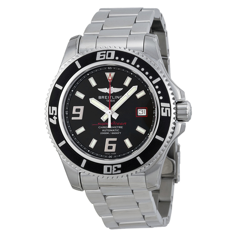 Breitling Superocean A17391A8/BA76SS Clone 44mm Stainless Steel Dive Watch - Automatic Jet Black Face