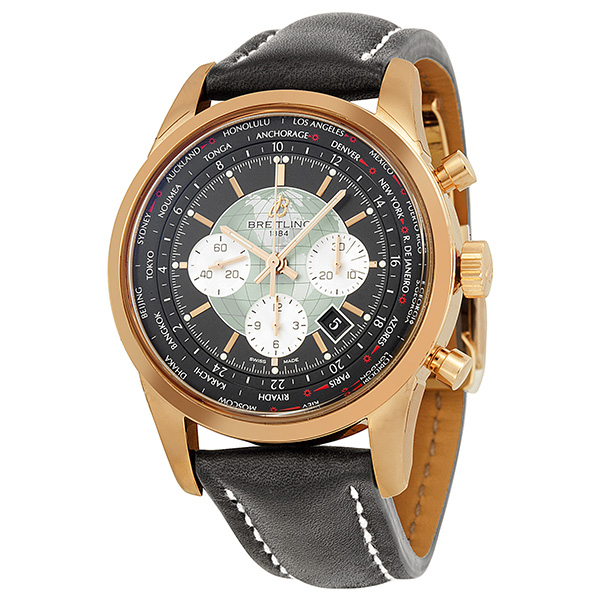 Breitling Transocean RB0510U4 Rose Gold Automatic Chronograph Watch - Jet Black Dial