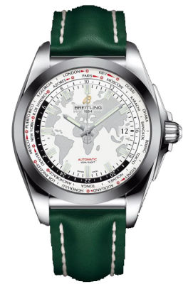 Breitling WB3510U0 Automatic White Dial Steel 44mm Green Leather Watch Replica