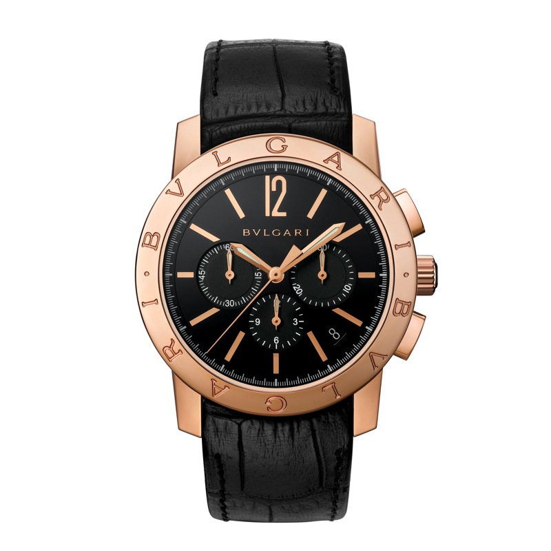 Bvlgari 102044 Men's Replica Chronograph Watch - Silver Case, Black Face, 43mm