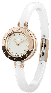 Bvlgari 102088 18K Pink Gold White Ceramic Ring Automatic Chronograph Watch