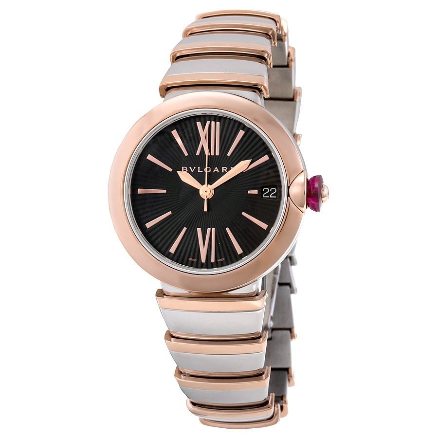 Bvlgari 102192 Black Opaline Automatic Gold Watch - Glowing Guilloch Sol Gold Bezel
