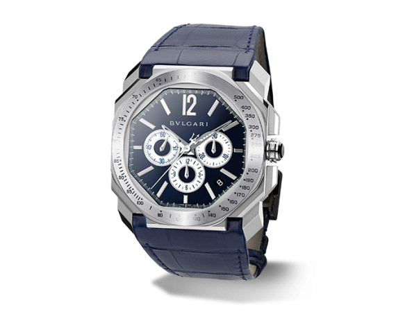 Bvlgari Homage 102229 Blue Lacquered Case Polished Steel Automatic Diver Watch