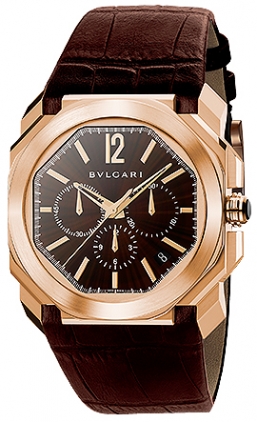 Bvlgari Homage Mens Automatic Chronograph 18K Rose Gold Case Black Face Water-Resistant Watch