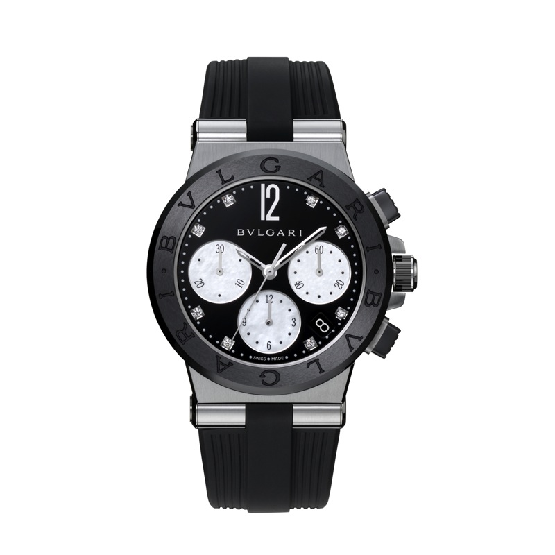 Bvlgari Diagono Chronograph 102049 Stainless Steel Bezel, Black & White Dial Watch