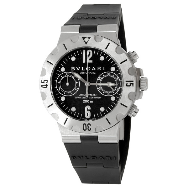 Bvlgari Diagono Swiss Crafted Steel Chronograph Watch - Black and Silver Vibe