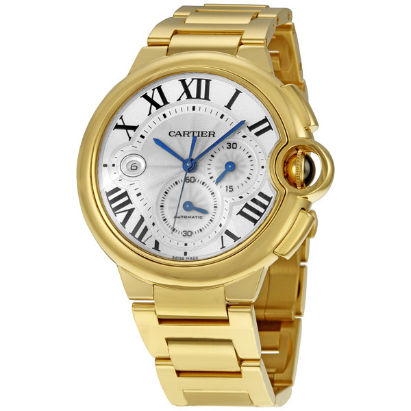 Cartier Ballon Bleu 18kt Gold自动计时Jet Black Face Men's Watch