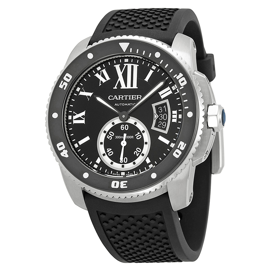 Cartier Calibre de Cartier W7100056 Clone Automatic Stainless Steel Black Face Diver Watch