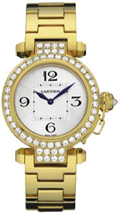 Cartier Pasha Dazzling Gold Dial Ladies Replica Watch