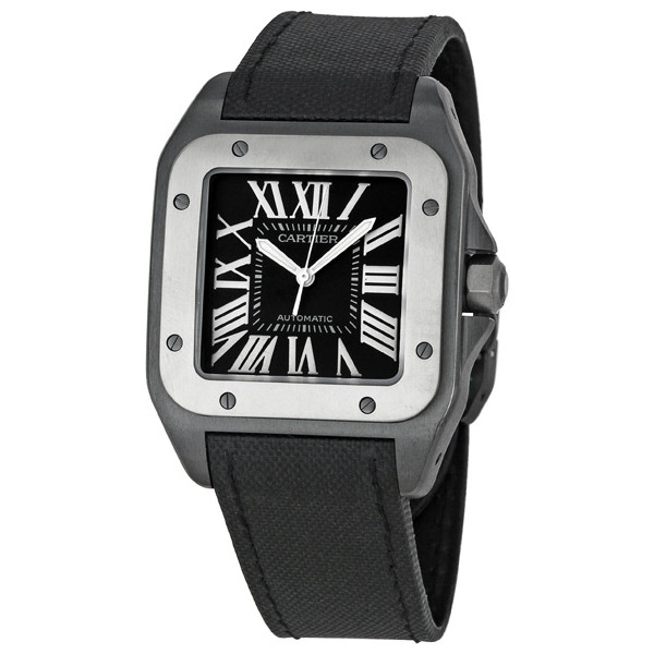 Cartier Santos De Cartier W2020010 Men's Automatic Silver Watch with Black Dial