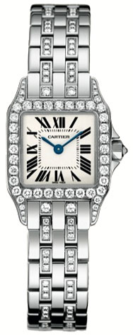 Cartier Santos Imitation 28mm Diamond Bezel White Gold Ladies Watch