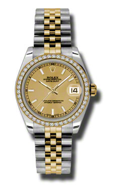 Champagne Rolex Datejust 178383CSJ - Elegant Gold-Plated Automatic Ladies Watch