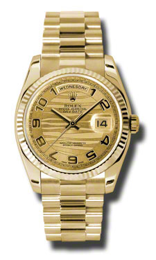 Imitation Rolex Day-Date 41mm Gold Wave Dial Automatic Swiss Movement Watch
