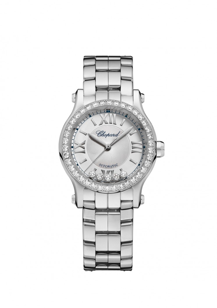 Chopard 278573-3004 Lady's Watch: Elite Swiss Replica, Steel Case, Bezel Set, Mother-of-Pearl Face