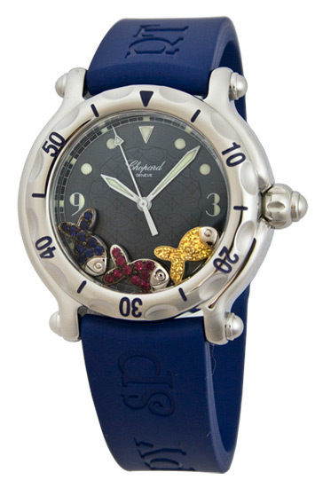 Chopard Happy Beach Steel Blue Dial Diamond Bezel Ladies Replica Watch