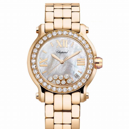 Chopard Happy Sport 277481-5002 18K Rose Gold Automatic Sparkling Bezel Watch