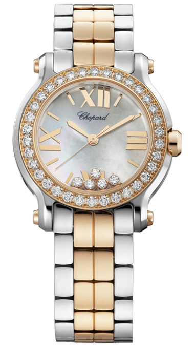 Chopard Happy Sport 278509-6005 Ladies Automatic Silver Tone Watch with Engraved Gold Accents