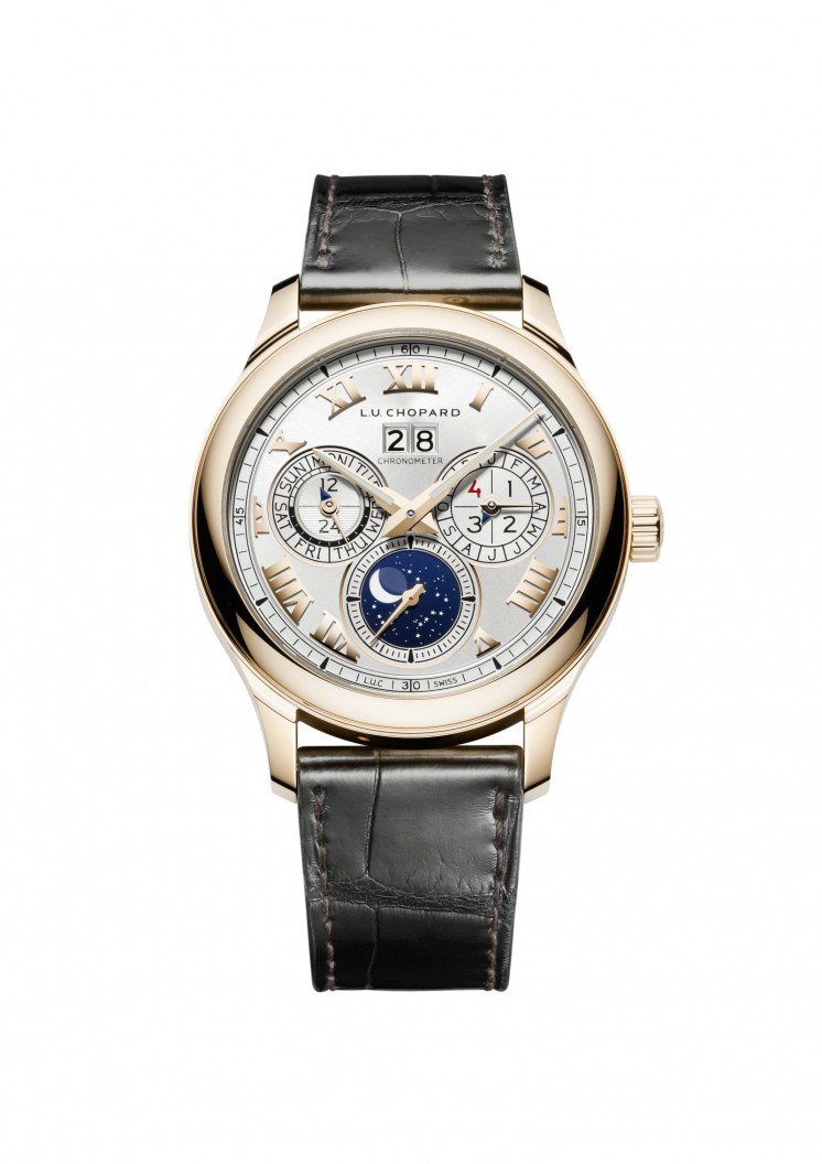Chopard L.U.C. Clone 161927-5001 Imitation Silver Watch - Self-Winding, Jet Black Dial, 18K Rose Gold Case