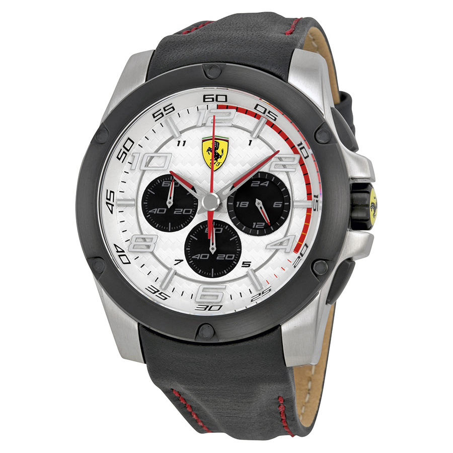 Classic Ferrari Homage Quartz Chronograph Mens Watch - Black Dial Steel Case