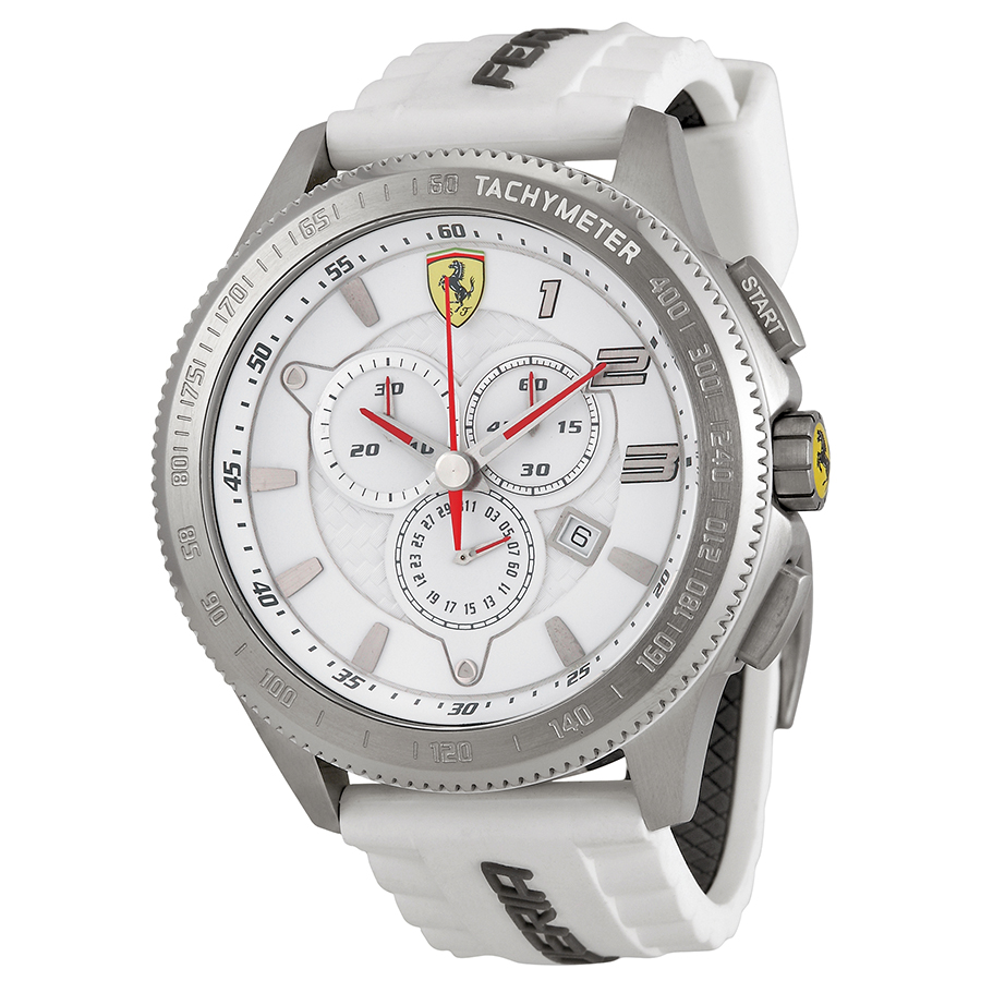 Ferrari White Dial Chronograph Stainless Steel Quartz Watch