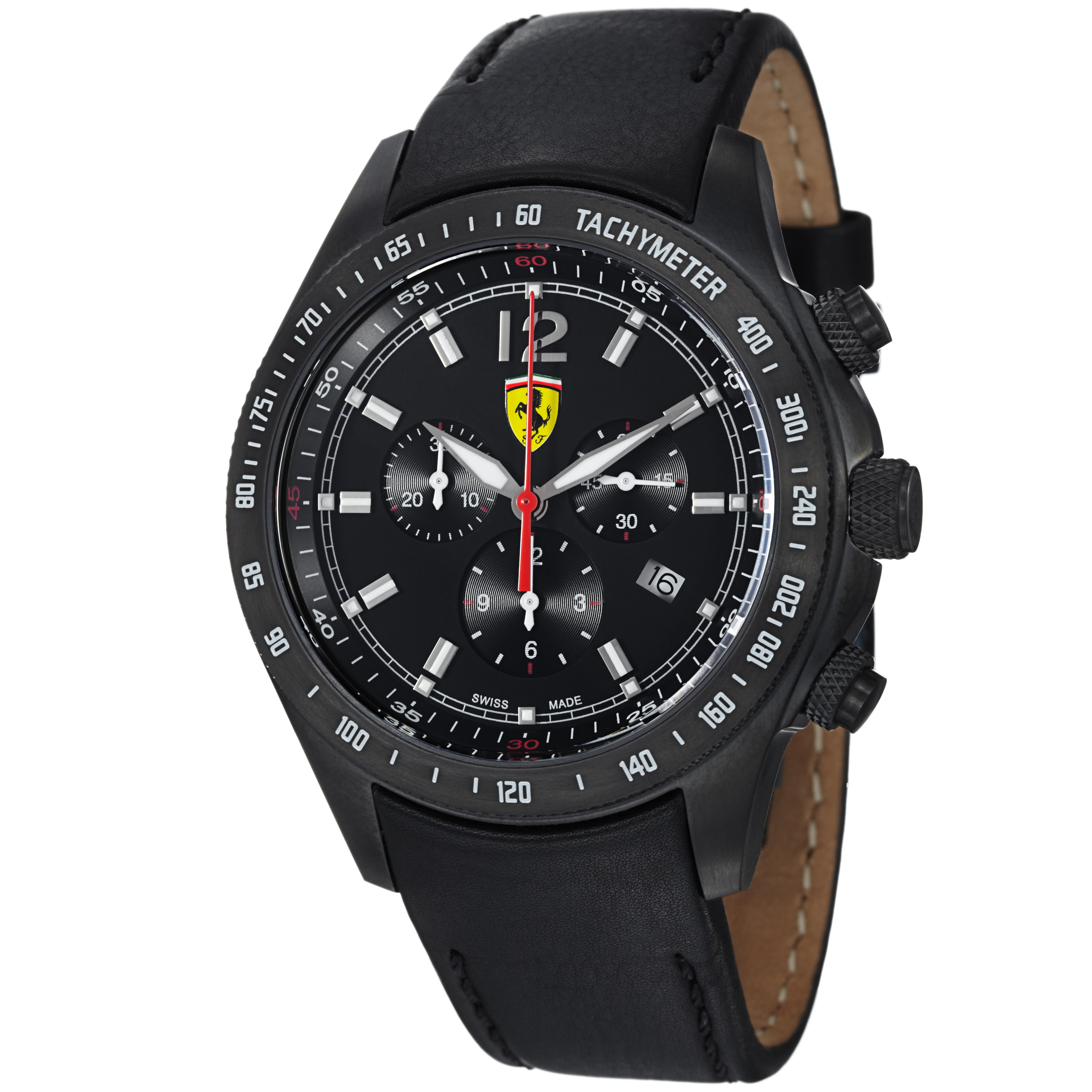 Ferrari Scuderia Clone IP Black Chrome Case Automatic Chronograph Black Dial Watch