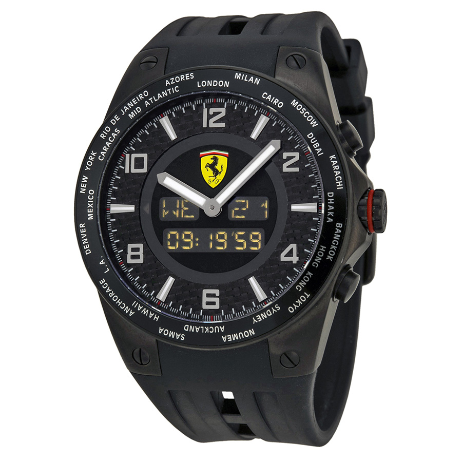 Ferrari FE-05 Carbon Fiber World Time Chronograph Black Dial Watch
