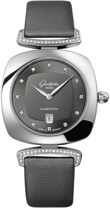 Precision Quartz Timepiece by Glashutte, Elegant Silver Tone Case, Black Face, 25mm, Water-Resistant