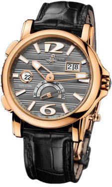 Ulysse Nardin GMT Clone 246-55-69 18K Rose Gold Automatic Timepiece with Jet Black Dial & Blue Hands Watch