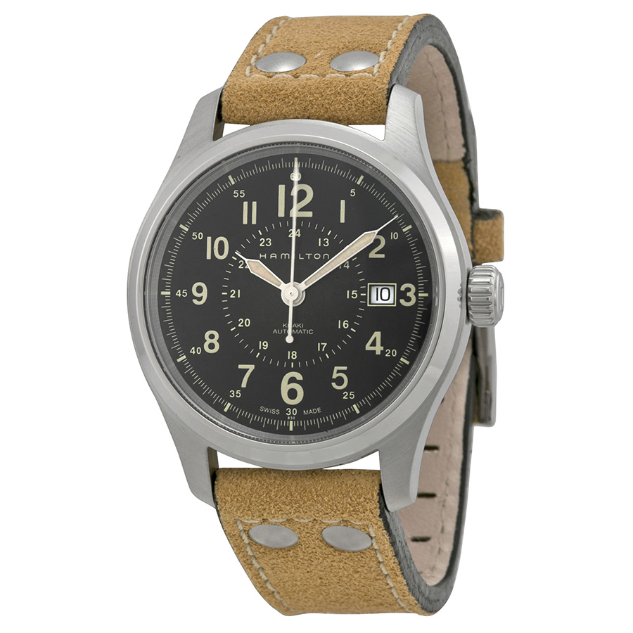 Hamilton Khaki Field H70595593 Automatic Steel Pilot Watch - Jet Black Face - 80m Water Resistant