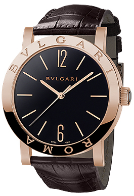 Bvlgari Black Lacquer Dial Polished Steel Mens Watch Replica