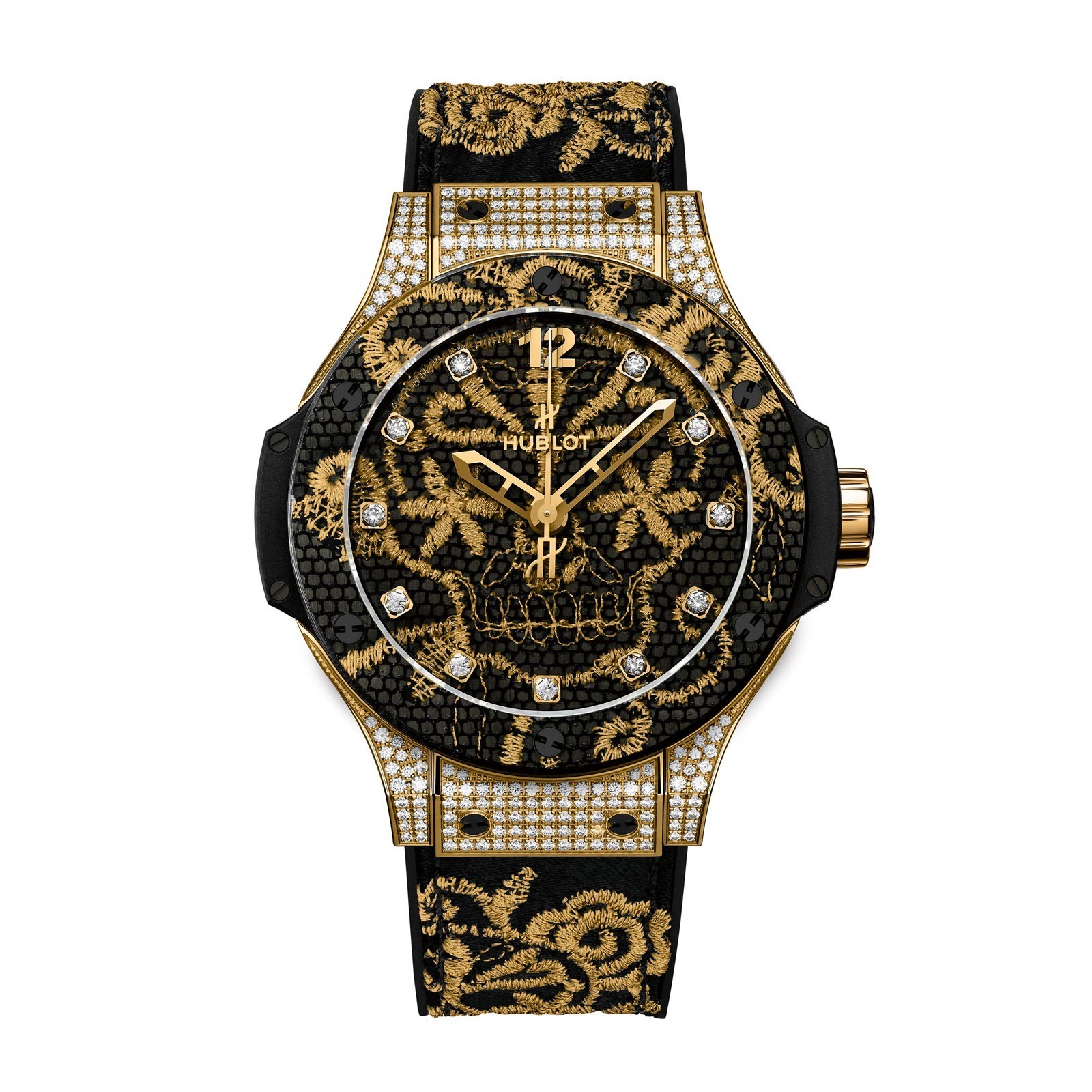 Hublot Classic Fusion 34mm 18k Gold Diamond Studded Automatic Chronograph Watch