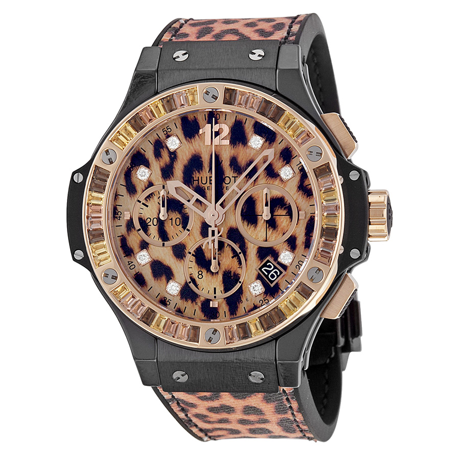 Hublot Big Bang Leopard Pattern Automatic Watch - Blackened Steel Case 34mm
