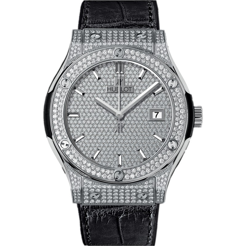Hublot Classic Fusion Clone 41mm Steel Automatic Diamond Accents Ladies Watch