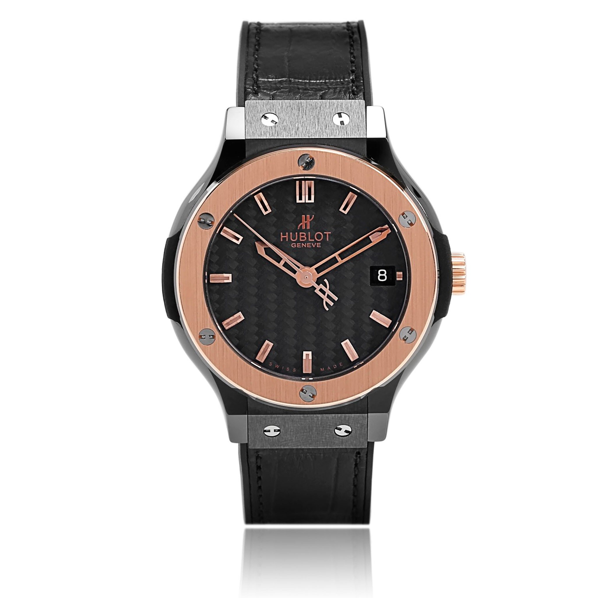 Hublot Classic Fusion Clone 56mm Swiss Quartz Chronograph Silver Case Jet Black Face Watch