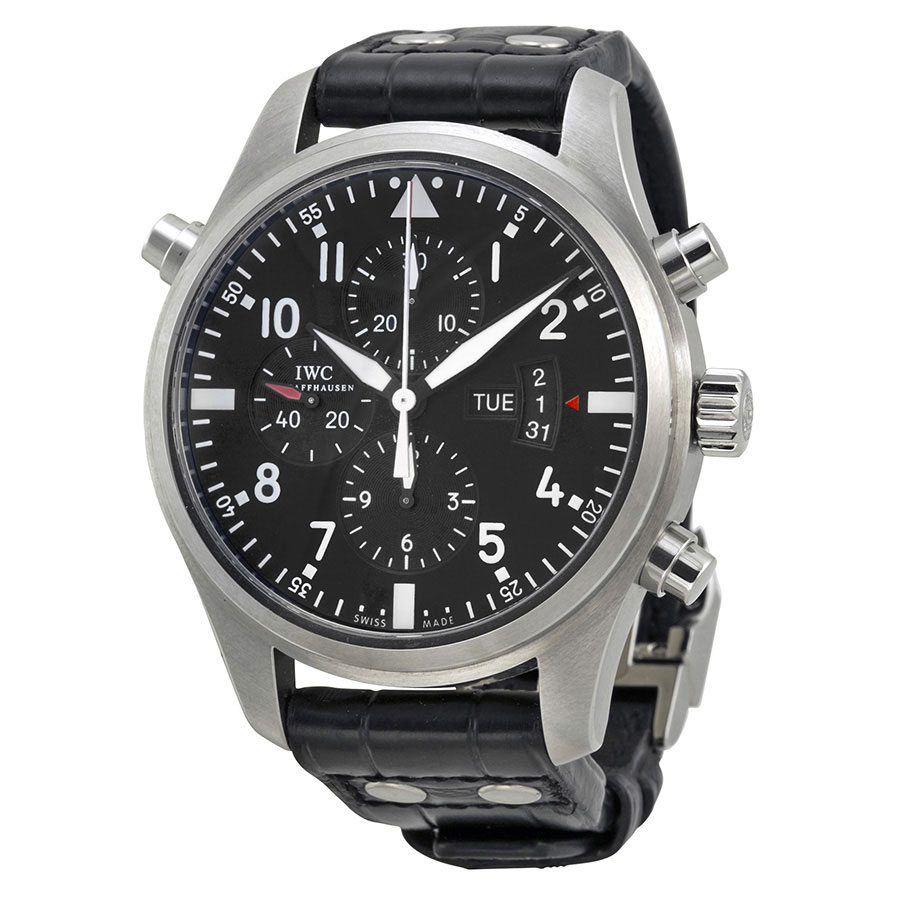 IWC Pilot's Watch IW377801 - Swiss Automatic - Stainless Steel - Black Face - 46mm Water-Resistant Pilot's Chronograph