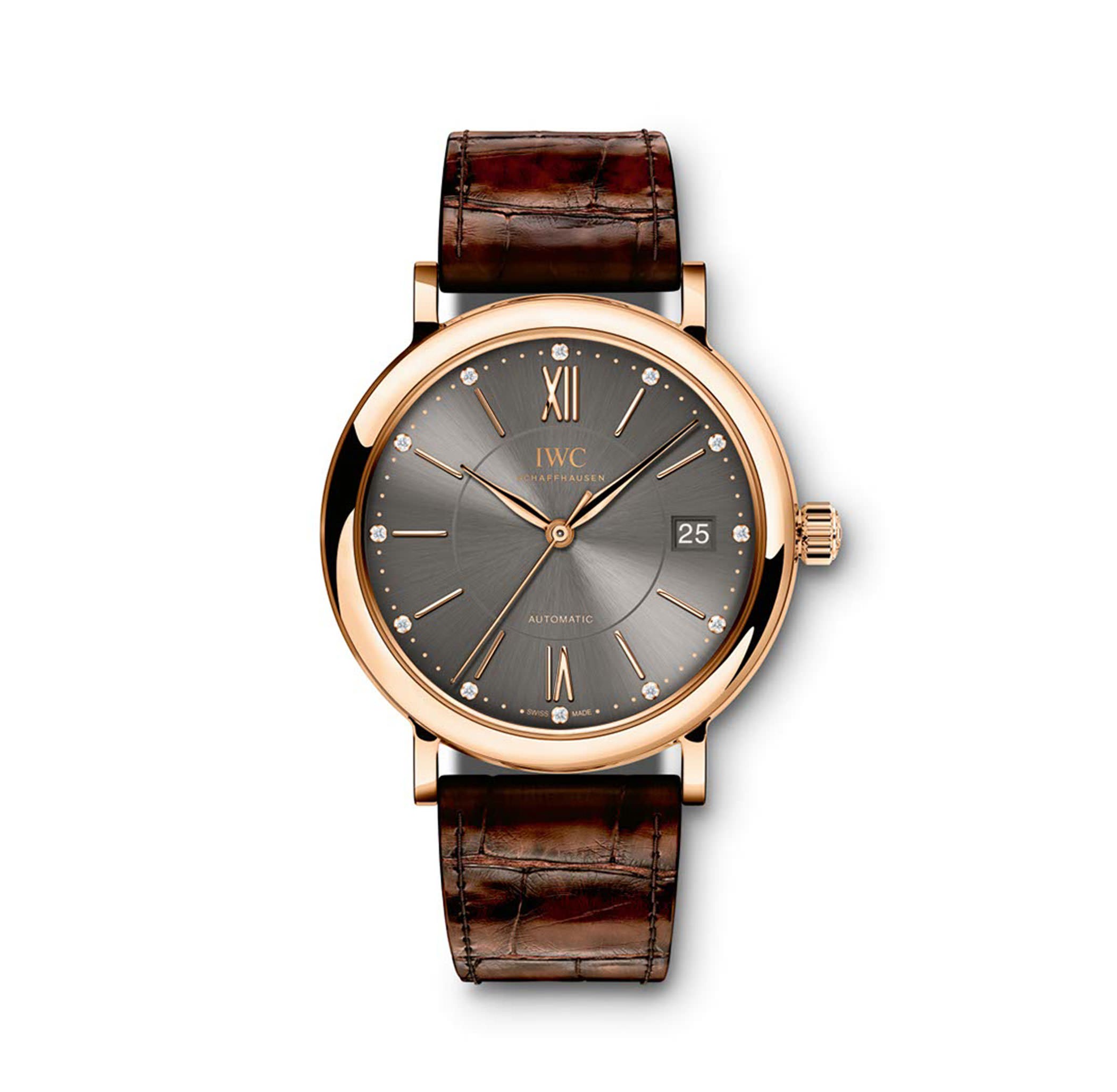 IWC Portofino 18K Rose Gold Automatic Pearl Bezel Chronograph Watch