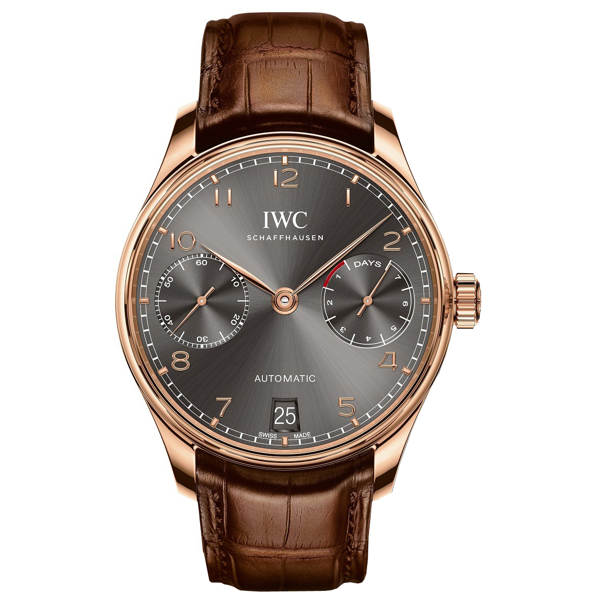 IWC Portugieser IW500702 Automatic Watch: Vintage Style Black Chronograph Steel 43mm Clone