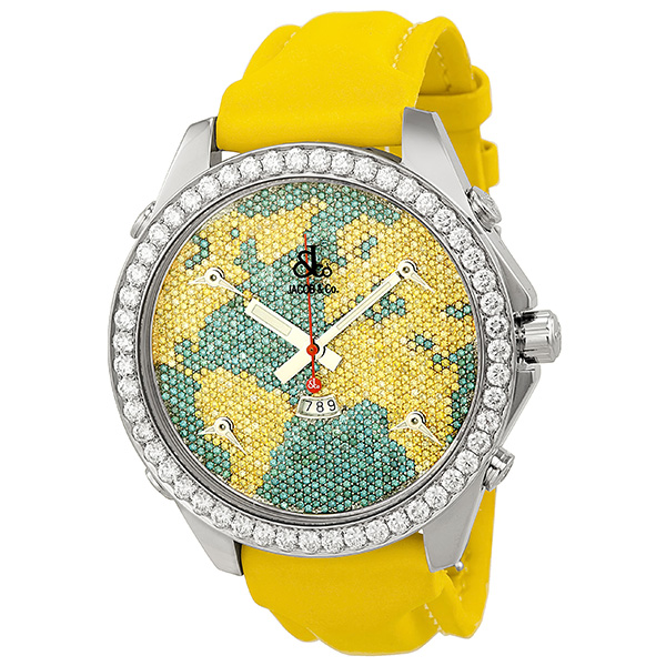 Jacob & Co. JC47YB Diamond-Pave Chronograph 5 Time Zones Blue-Yellow Watch