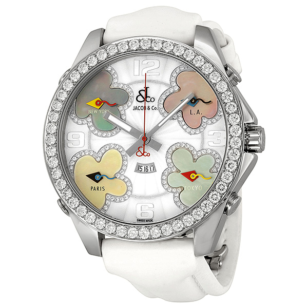 Jacob & Co. JCATH7 5-Time Zone GMT Automatic Watch - Steel Case, Black Dials, 30m Water Resistant