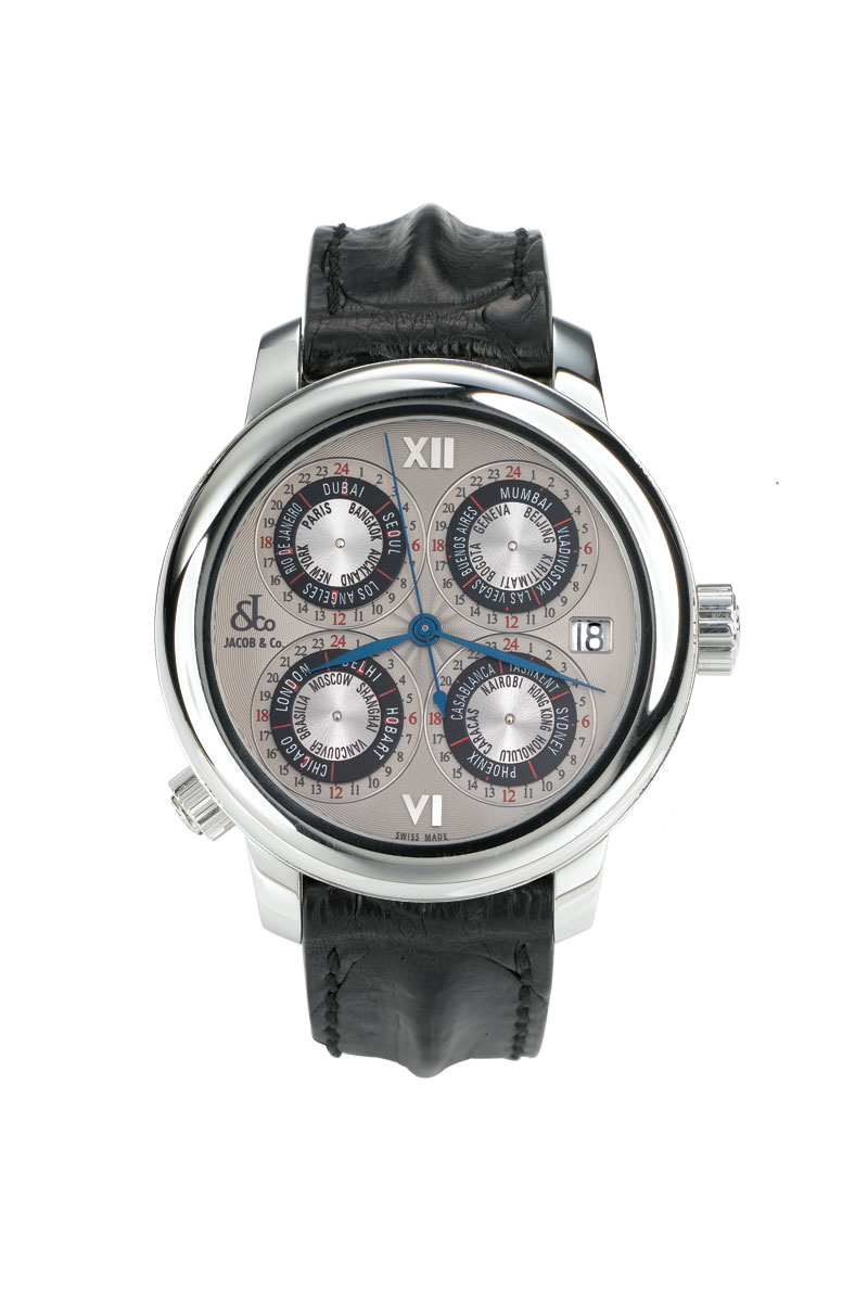 Jacob & Co. GMT4SS Nickel Guilloche Masterpiece – World Timer Watch with Automatic Movement