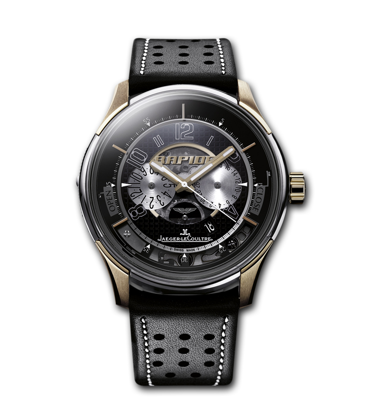 Jaeger-LeCoultre AMVOX Chronograph Replica Black Dial Leather Strap Watch