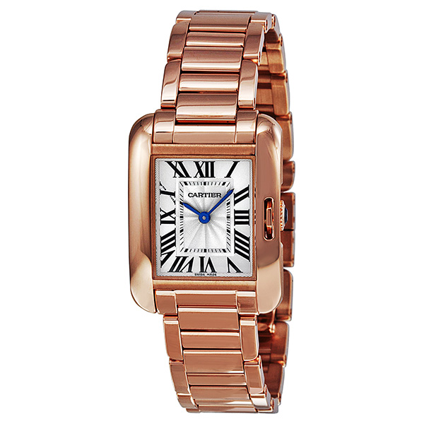 Cartier Tank Rose Gold 18k Quartz Silver Dial Dress Watch