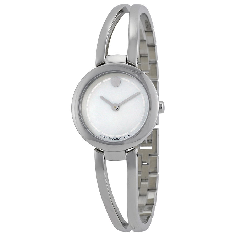 Classic Movado Amorosa Automatic Pearlized Silver Face Lady's Watch - 18K Gold Accents