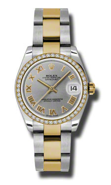 Gold-Trimmed Rolex Datejust 178383GRO Stainless Steel Automatic Diver's Watch with Black Jet Face