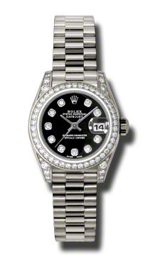 Rolex Lady Datejust 179159BKDP Imitation 18k White Gold Diamond Accent Automatic Watch
