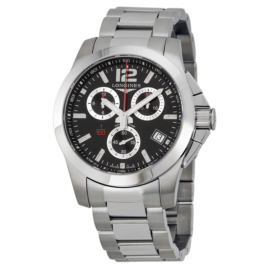 Longines Conquest Chronograph L37004566 - Steel Case - Black Face - Automatic Movement - Water Resistant Watch