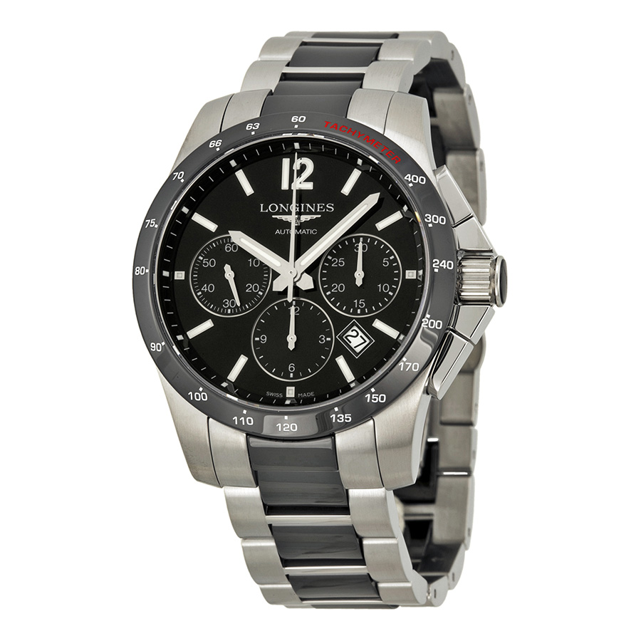 Longines L2.744.4.56.7 Timepiece - Swiss Auto, Polished Chrome, Black Roman Dial Watch